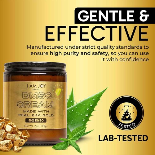 DMSO Cream with Real 24K Colloidal Gold | Promotes Mobility and Joint Comfort | 99.99% Pure Pharmaceutical Grade | Made with Aloe Vera Gel and Shea Butter | Peppermint Scent – 7oz Glass Jar