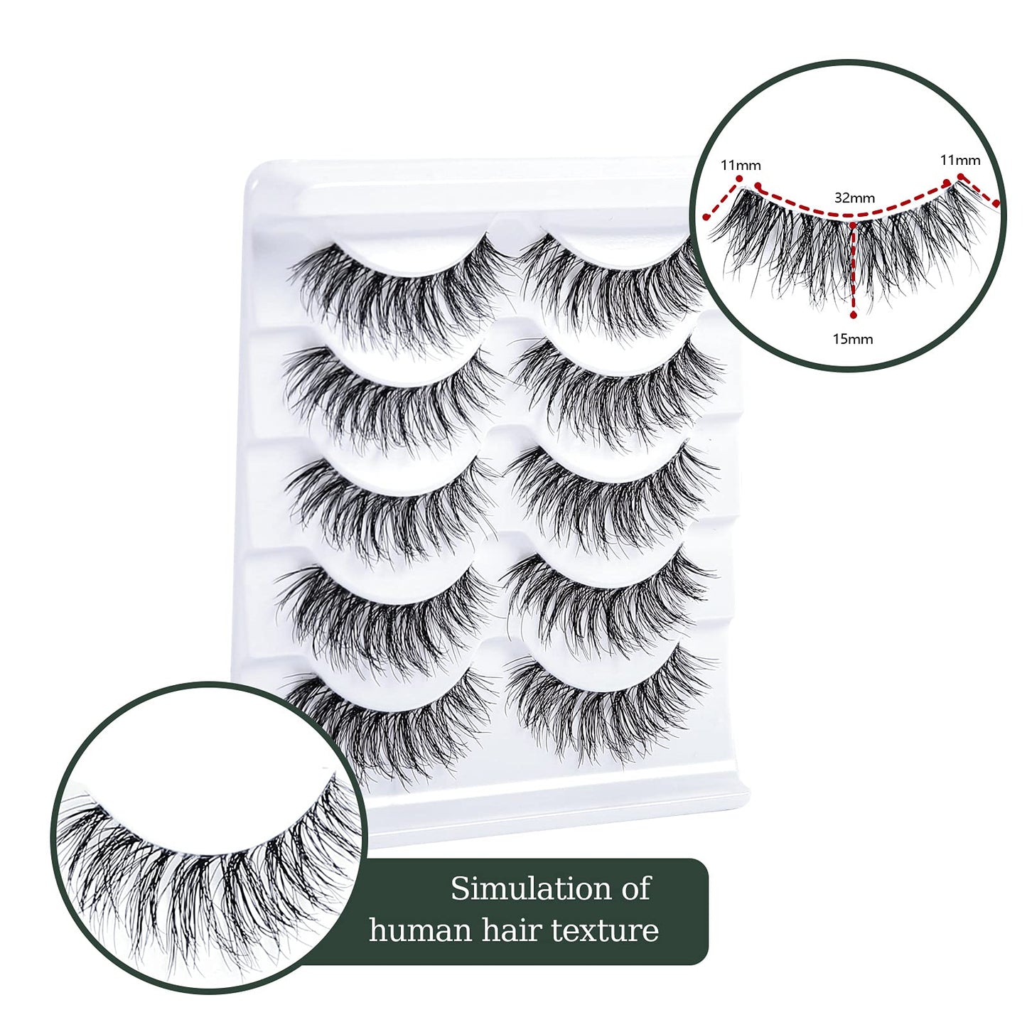 Lashes Eyelashes Lashes Wispy False Eyelashes Natural Eyelashes Mink Lashes 5 Pairs Frihappy Lashes DM5, with a pair of Half Lashes as Gift