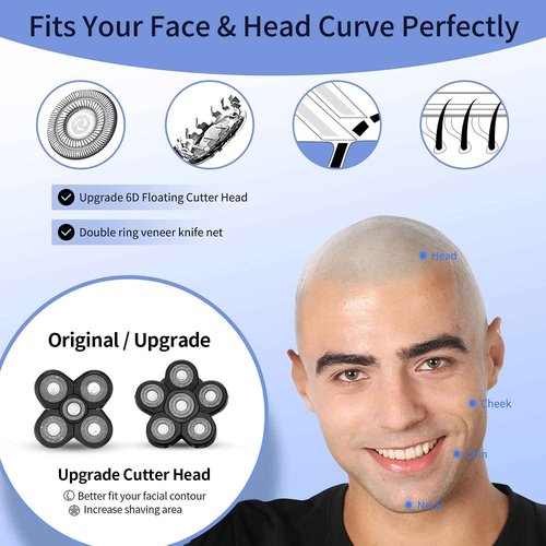 Head Shavers for Men - Upgraded Multifunctional Bald Head Shaver, Waterproof Electric Razor for Men Cordless Rechargeable Shaving Grooming Kit (Blue)