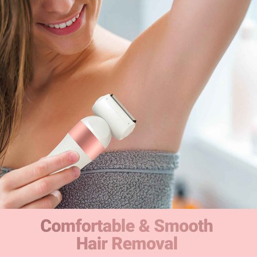 Bikini Trimmer for Women, IPX7 Waterproof Wet & Dry Electric Razors for Women, Bikini Legs Underarm Pubic Hairs Rechargeable Electric Shaver with 3 Trimmer Heads, Rose Gold