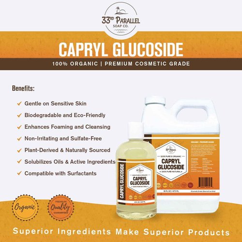 33RD PARALLEL SOAP CO. Capryl Glucoside Liquid Surfactant (32 oz) Plant Derived - DIY Skin Care - Facial Cleansers, Body Washes, Shower Gels, Foaming, Body Soap, Shampoos, Baby Products | 32 OUNCES