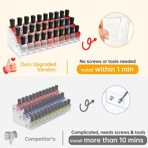 Nimiah Nail Polish Organizer Holder - 7 Layers Nail Supplies Rack Holds up to 96 Bottles Clear Acrylic Display Shelf for Eyeglass Essential Oils Ink Storage