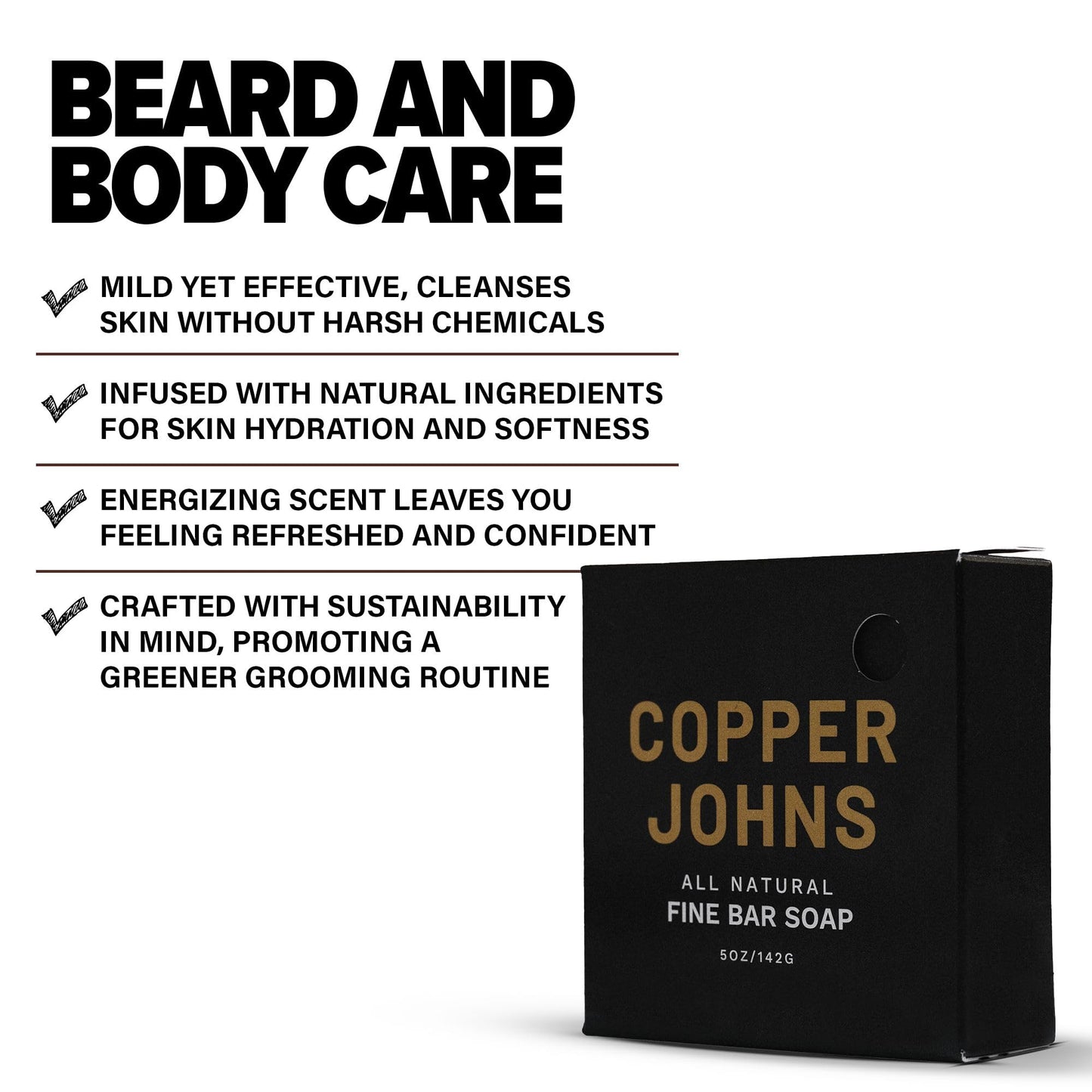 Copper Johns Bar Soap | For Both Beard & Body | Made with Natural Oils and Organic Shea Butter | Oats & Honey | 5 oz