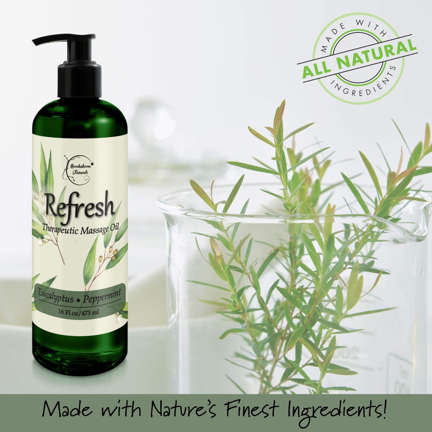 Refresh Massage Oil with Eucalyptus & Peppermint Essential Oils - Great for Massage Therapy. All Natural Massage Oil for Sore Muscles. Ideal for Full Body Massage – Nut Free Formula 16oz