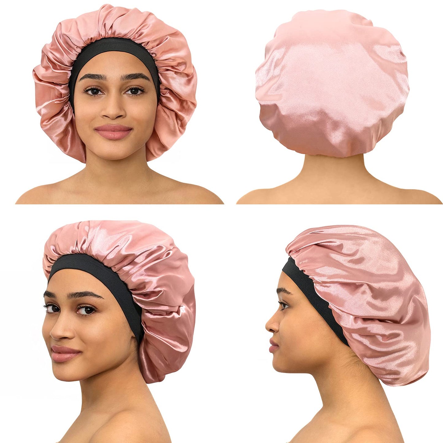 CAPLORD Satin Bonnet Adjustable Sleeping Silk Bonnet Black Women Men Double Layer Satin Lined Sleep Cap Sleeping Hair Wrap Silk Hair Curly Bonnet Large Braids Cover Bonnets Night Head Scarf Protect