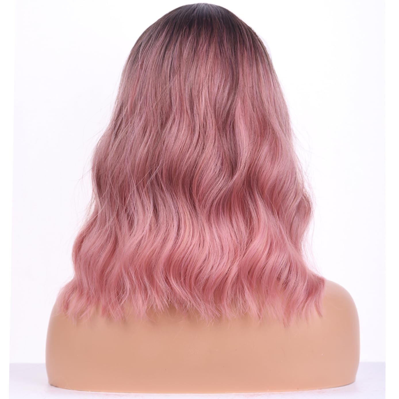 BERON Ombre Pink Wigs Short Curly Bob Wig with Bangs Ombre Color Wavy Hair Wigs Women's Synthetic Wigs Daily Party Use