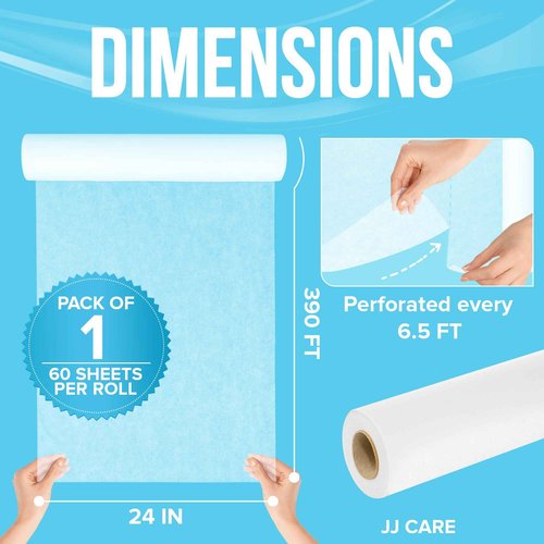 JJ CARE Disposable Massage Table Sheets - 60 Sheets [24" x 390 feet, 1 Roll] - 50% Thicker Perforated Massage Bed Cover, Non-Woven Disposable Roll for Massage Table for Waxing, Facial, Tattoo, & Spa
