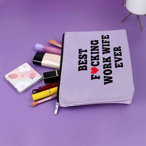 Sazuwu Work Wife Purple Makeup Bag - Best Work Wife Gift Ever - Cosmetic Bag for New Job, Farewell, Appreciation, Funny Coworker Leaving Gifts