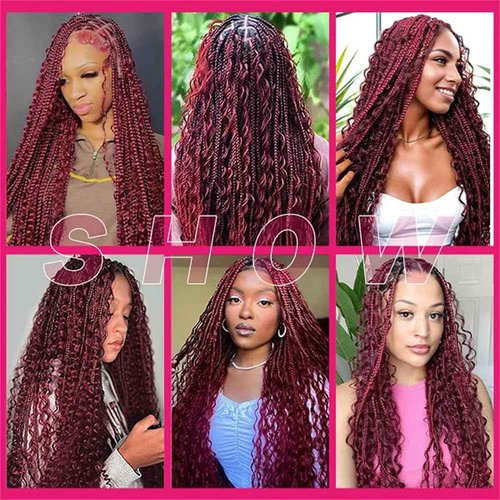 Deep Curly Human Braiding Hair for Boho Braids Burgundy Deep Water Wave Human Hair Braiding Hair No Weft Hair Bundles for Bohemian Knotless Braids 20 22 Inch Bulk Human Hair for Braiding 50g/Bundle