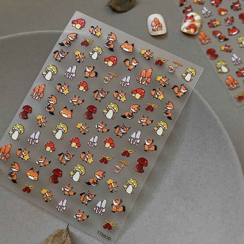 1 Sheet Fall Nail Art Stickers Squirrel 3D Embossed Self-Adhesive Nail Decals Various Shapes Mushroom Nail Sticker Holiday DIY Manicure Decoration Supplies Accessories for Women Girl Nail Decals
