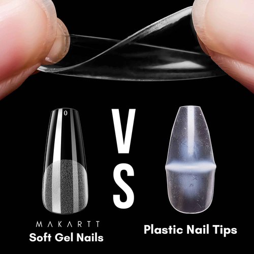 Makartt Acrylic Nail Stand Nail Practice Stand Magnetic Nail Tips Practice Bundle with Makartt 500Pcs Soft Gel Full Cover Nail Tips, Medium Coffin Clear Fake Nail Tips