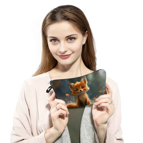 MoCaliduccious Cute Fox Cosmetic Bag Gift for Women Small Makeup Bag for Purse Cosmetic Bags for Women Zipper Travel Toiletry Pouch Fox Makeup Bags