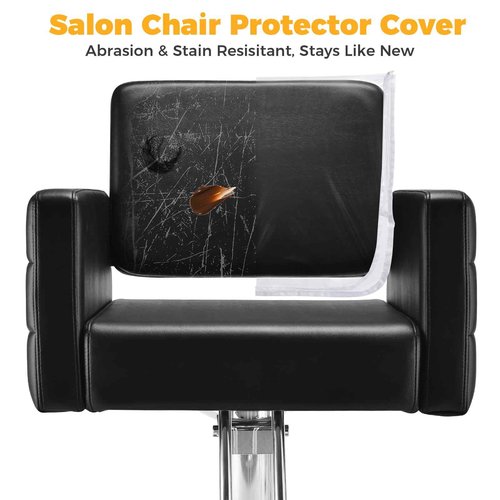 L'aimefois Salon Barber Chair Cover Protector - Prevents Damage,Clear Square,Easy Clean,Durable Vinyl Salon Chair Covers Fits Most Barber Chairs,White