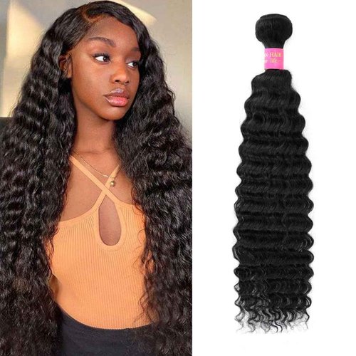 Deep Wave Bundles Human Hair 18 Inch 1 Bundle Human Hair 12A 100% Unprocessed Brazilian Virgin Hair Curly Weave Bundles Real Human Hair Extensions Natural Black