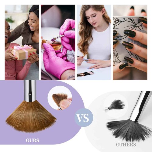 Shine Chance 2Pcs Acrylic Nail Art Brushes Size 8 12, 100% Pure Kolinsky Hair Oval Nail Brush for Acrylic Application, Professional Nail Extension Manicure Tool Striping Nail Drawing Pen for Home
