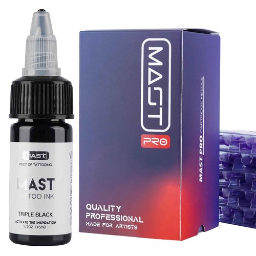Mast Tattoo Pro Cartridges Needles Mixed Sizes 50Pcs Tattoo Ink Bottle 0.5oz Triple Black