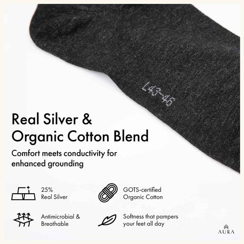 Aura™ Luxury Grounding Socks for Feet - 25% Pure Silver Grounding Socks for Women & Men - Black, Size Medium