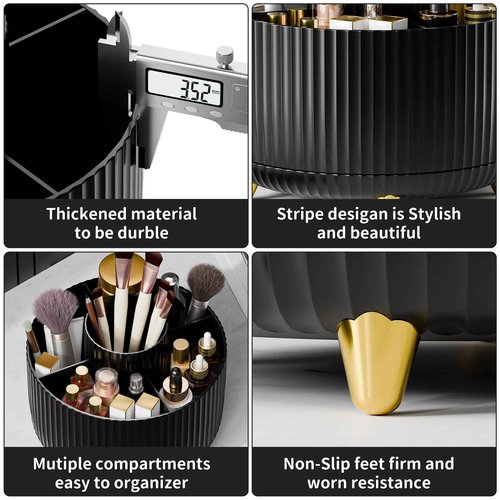 fanado 360° Rotate Makeup Brush Holder Organizer, Makeup Organizers Countertop, Makeup organization and Skincare Storage with Gift Box Packing for Vanity, Desktop, Bathroom (Black)