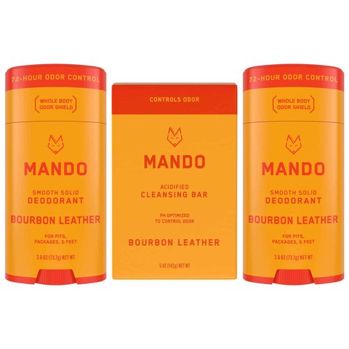Mando Whole Body Deodorant For Men - Smooth Solid Stick 2-Pack and Acidified Cleansing Bar - 72 Hour Odor Control - Aluminum Free, Baking Soda Free, Skin Safe