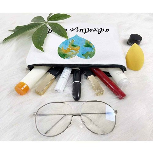 Cokosoxo Travel Bag Adventure Awaits Cosmetic Bag Nature Linen Cotton World Map Makeup Case Great Gift for Women Friends Bestie Daughter Graduation Friendship Birthday Gifts,10x7.5 Inch
