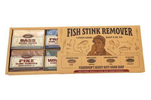 Fishermen’s 4 Pack Soap Gift Set – Great Smelling Heavy Grit Hand and Body Soap for Fishermen & Boaters – Includes Topwater Fishing Lure & Sleeve – Unique Fishing Gift for Men Who Love to Fish