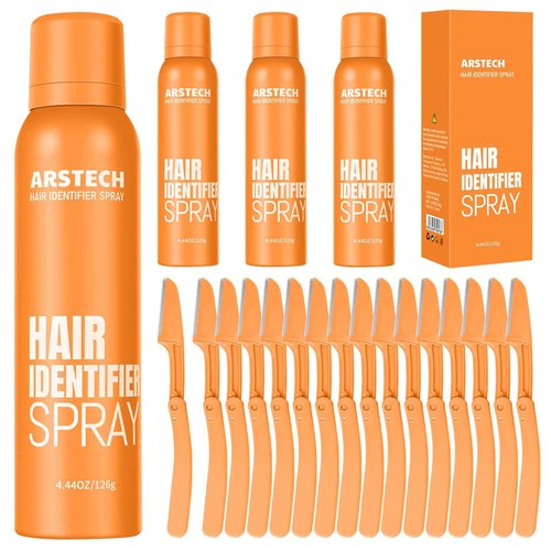 Hair Identifier Spray for Face Shaving Dermaplaning Tool Skin Body Dermaplane Spray for Women with 16 Face Razor Face Shaver Kit Facial Hair Removal Dermaplane Razor for Women Face (Orange 4 Pack)