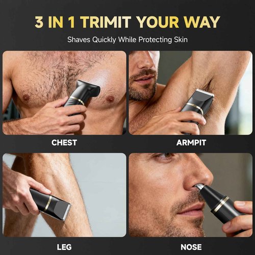 tiovara Beard Trimmer for Men, IPX7 Waterproof Body Hair Trimmer Electric Razor Shaver Body Grooming Kit Wet/Dry Use for Groin, Nose, Ear Hairs, Beard, Legs, Chest
