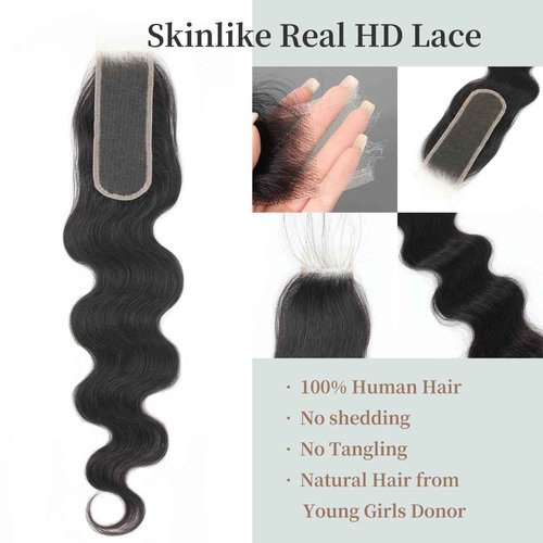 2x6 SKINLIKE Real HD Lace Closure Only 0.095mm Ultra-thin Invisible HD Lace Pre Plucked Single Knot Body Wave Lace Closure Human Hair 18 inch