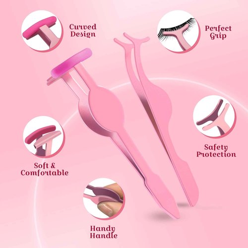 Eyelash Applicator Tool – 5-in-1 Lash Applicator Tool Set with Pink Eyelash Extension Tweezers, Scissors, for Eye Lash Clusters, Cluster Lashes