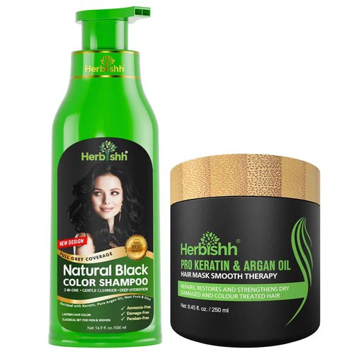 Herbishh Combo Hair Color Shampoo Black 500ml + Herbishh Argan Hair Mask 250gm