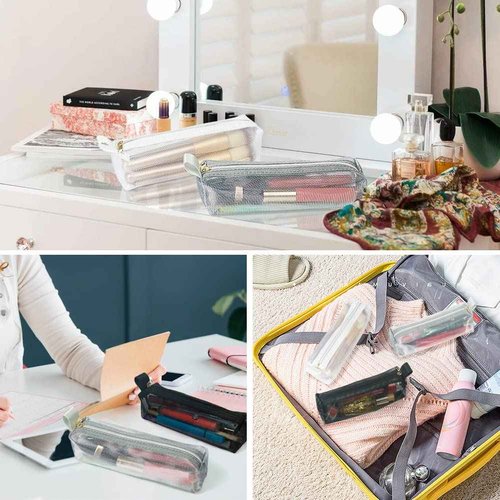 JOINDO Mesh Makeup Brush Bag, 3Pcs Mesh Cosmetic Bag, Portable Travel Cosmetic Pouches for Makeup Brushes, Small Items, and Purse Organization，Pencil Pouch