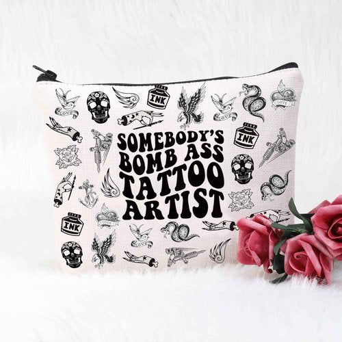 POFULL Somebody's Bomb Ass Tattoo Artist Cosmetic Bag Tattoo Lover Gift Tattooist Gift (Tattoo Artist Cosmetic Bag)