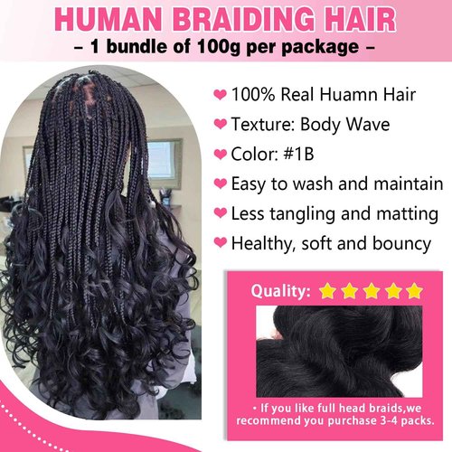 Liqusee Human Braiding Hair 100g One Bundle/Pack 14 Inch Natural Black Body Wave Curly Bulk Human Hair for Braiding No Weft 100% Unprocessed Brazilian Human Hair Braiding Hair for Boho Braids