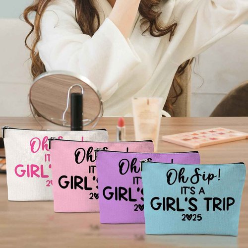 4 Pcs Girl Trip 2025 Makeup Bag Funny Girls Trip Gifts Favors Girls Weekend Gifts Weekender Bag Summer Vacation Birthday Christmas Cosmetic Bag Bachelorette Party Friendship Gifts for Women BFF Friend