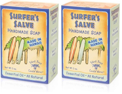 Island Soap & Candle Works Surfer's Salve Soap - Made in Hawaii w/Lavender & Tea Tree Essential Oil, Vitamin E, & Aloe - Soap for Sunburned or Damaged & Dry Skin - 3 Ounces (Pack of 2)