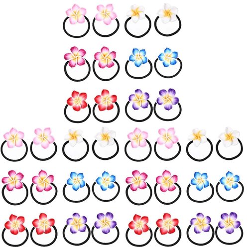 LALAFINA 36Pcs Plumeria Hair Ties Hawaiian Flower Hair Ropes Assorted Colors Beach Flower Headpieces for Women and Girls