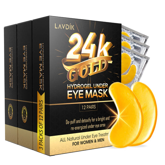 LAVDIK Under Eye Patches, 24K Gold Eye Mask - 36 Pairs, Collagen Eye Patch for Puffy Eyes and Dark Circles and Anti-Aging, Deep Moisturizing Eye Treatment Masks for Women and Men