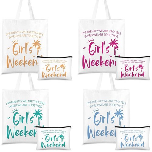 Paterr 8 Pcs Christmas Girls Weekend Gifts for Women 4 Girls Trip Makeup Bag 4 Weekend Tote Bag Friend Trip Gifts Vacation Bestie Friendship Favors Summer Cosmetic Zipper Goodie Pouch(Classic Color)