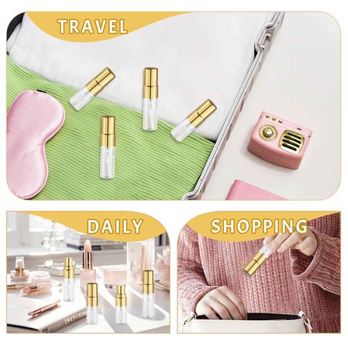 BOSMIOW 30Pcs 2ml Empty Clear Glass Mist Spray Bottle with Golden Aluminized Nozzle,Refillable Mini Perfume Atomizer,Travel Sample Liquid Bottle,Makeup Container for Perfume,Air Fresheners,