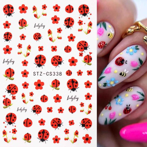 6 Sheets Cartoon Animal Nail Stickers Decals Cute Butterfly Ant Nail Art Stickers Self-Adhesive Designs Ladybug Nail Art Decals for Women DIY Nails Decorations