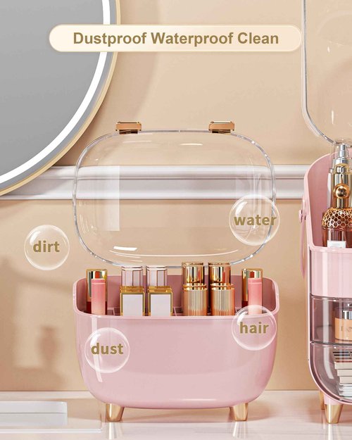 Anylady Lipstick Organizer For Vanity - Detachable Perfume Organizer (Thicken Upgraded), Lipstick Holder With Cover, Cosmetic Organizer (Pink)