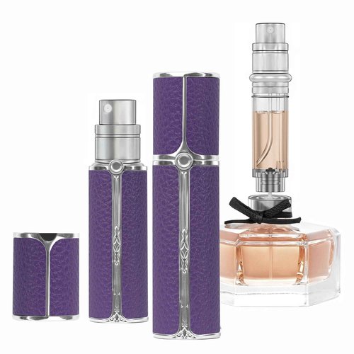muilsae AF01PE Leather Perfume atomiser, 5ml Bottom Fill Travel Perfume Bottle, Refillable Perfume Dispenser for Women & Men (Purple 5ml)