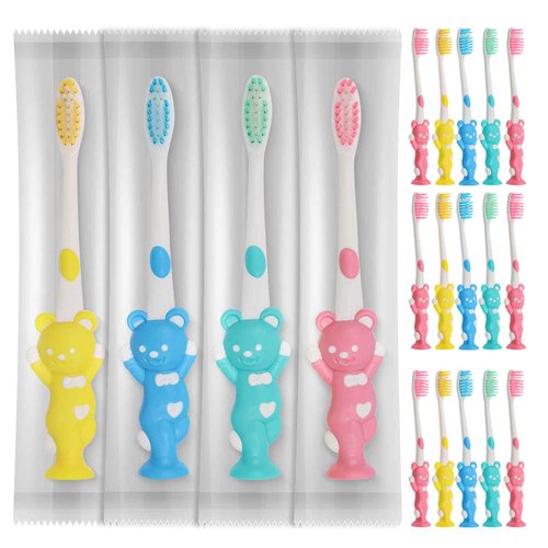 Gisdo 100pcs Disposable Kids Toothbrush, Individually Wrapped, Manual Toothbrush Set for Age 2+ Children, Boys & Girls (4 Colors)