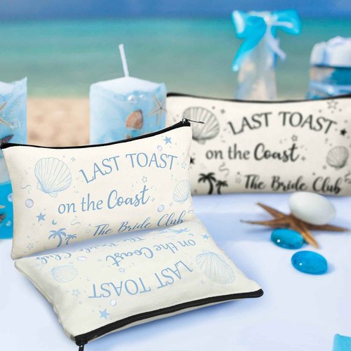 Pinkunn 6 Pcs Last Toast on the Coast Bridal Makeup Bag Bridal Shower Cosmetic Bag Bachelorette Party Favor Bridesmaid Proposal Gift Wedding Party Favor Floral Bride Purse for Women