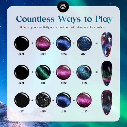 beetles Gel Polish Nail Art Gel Liner Set- 2 Popular Black White Colors with 24Pcs Gel Nail Polish Kit, 20 Color Changing Cat Eyes Gilitter Colors Gel Halloween Fall Nail for Girls Women