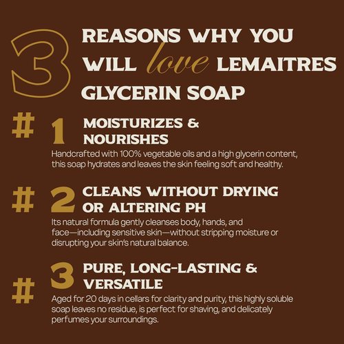 LEMAITRE Glycerin Soap - Vegan Transparent Bar, Gentle Cleanse, Vegan Bar, Cruelty-Free, Fragrances & Skin care for Women, Men