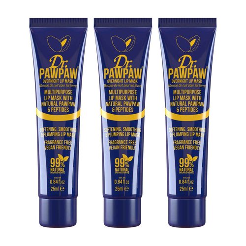 Dr.PAWPAW Overnight Lip Mask - Multi-Purpose Balm, Natural Pawpaw & Peptides Smooth Skin, Cracked Lips, Vegan, Ethical Beauty & Fregrance Free (3 x 25 ml)