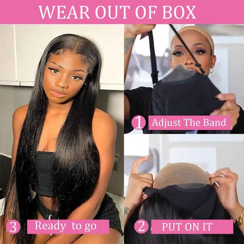 DaiMer Wear and Go Glueless Wigs Human Hair Pre Plucked Pre Cut 6x4 HD Lace Closure Wigs Human Hair Straight with Baby Hair Straight Human Hair Wig for Beginners Natural Black 150% Density 18 Inch