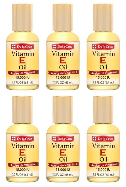 De La Cruz Vitamin E Oil, Vitamin E Oil with Safflower for Skin, Hair, Face and Body, 2.2 FL. OZ. (6 Bottles)