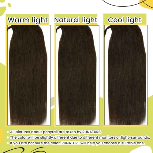 RUNATURE Hair Ponytail Extension Short Human Hair Extensions Ponytail #4 Brown Thick Wrap Ponytail Hair Extensions with Clips Straight Real Hair Pony Tail Extensions Silky 14 Inch 70g